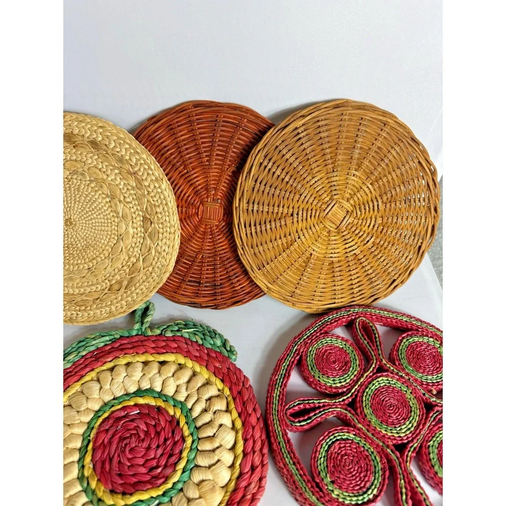 Vintage Raffia Straw Wicker Rattan Trivet Hot Pad Wall Decor Boho Lot Of 10